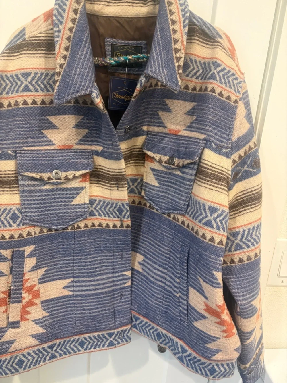 Southwestern Pattern Button-Front Jacket - Blue & Cream - Picture 4 of 4